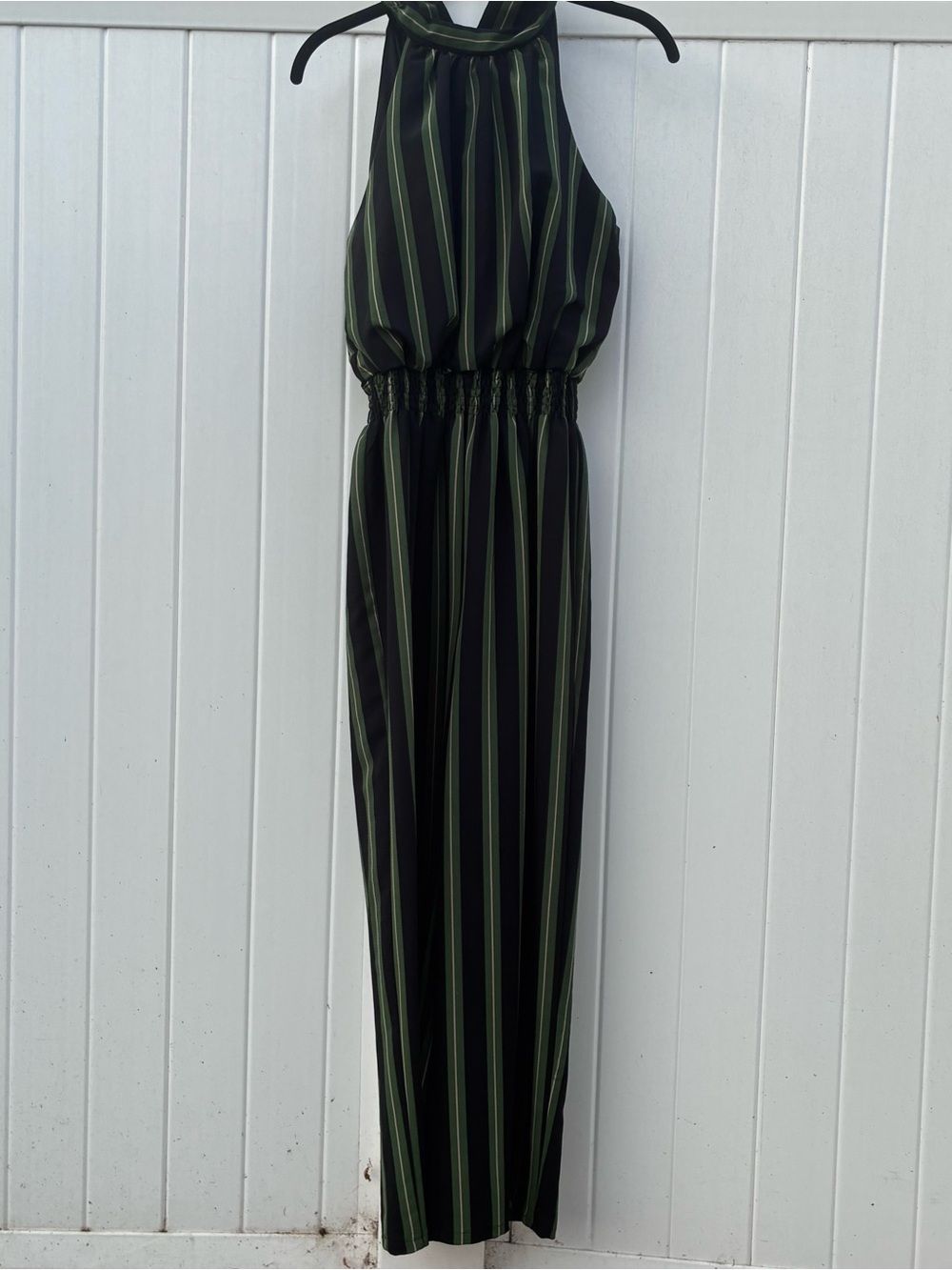 Enfocus Studio Women’s Jumpsuit Pants Sleeveless Green Black Striped Retro Sz 8